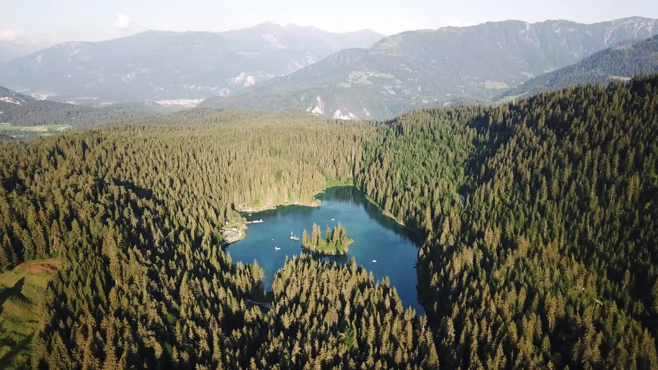Stunning aerial view of the Lake Cauma (Caumasee),Flims, Grisons (Graubünden), Switzerland
