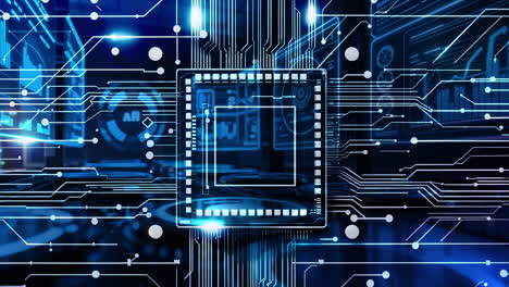 digital circuit board with central processor and data flow