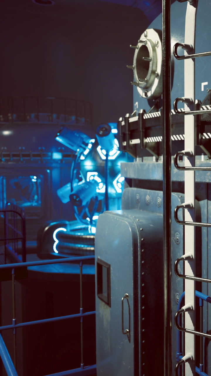 Futuristic underwater base with blue lights and advanced tech