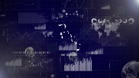 the bahamas country corporate background with abstract elements of data analysis charts i showcasing data analysis technological video with globe,growth,graphs,statistic data of the bahamas country