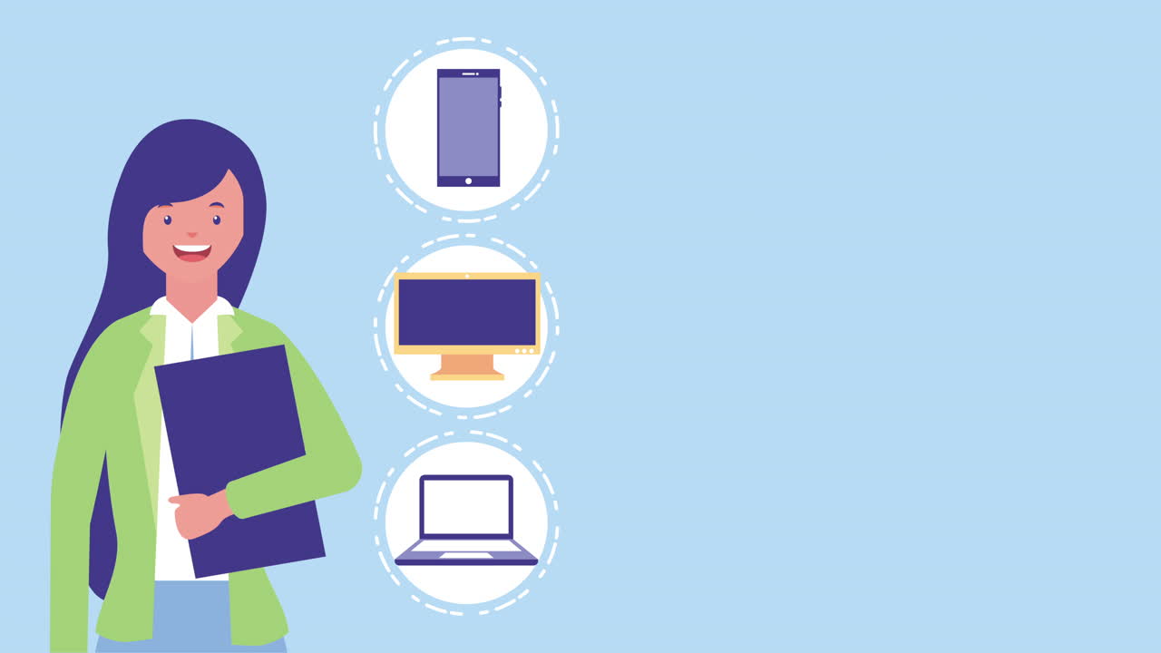 businesswoman with set gadgets avatar character