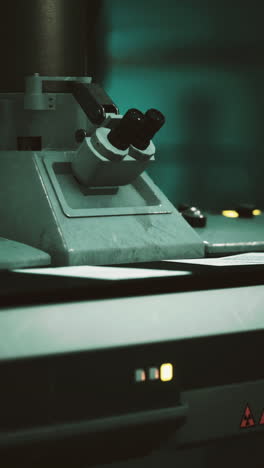 close-up of a vintage microscope in a laboratory setting