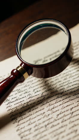 antique magnifying glass on an old manuscript