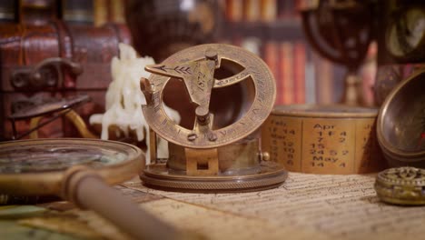 Vintage-style-travel-and-adventure.-Vintage-old-compass-and-other-vintage-items-on-the-table.