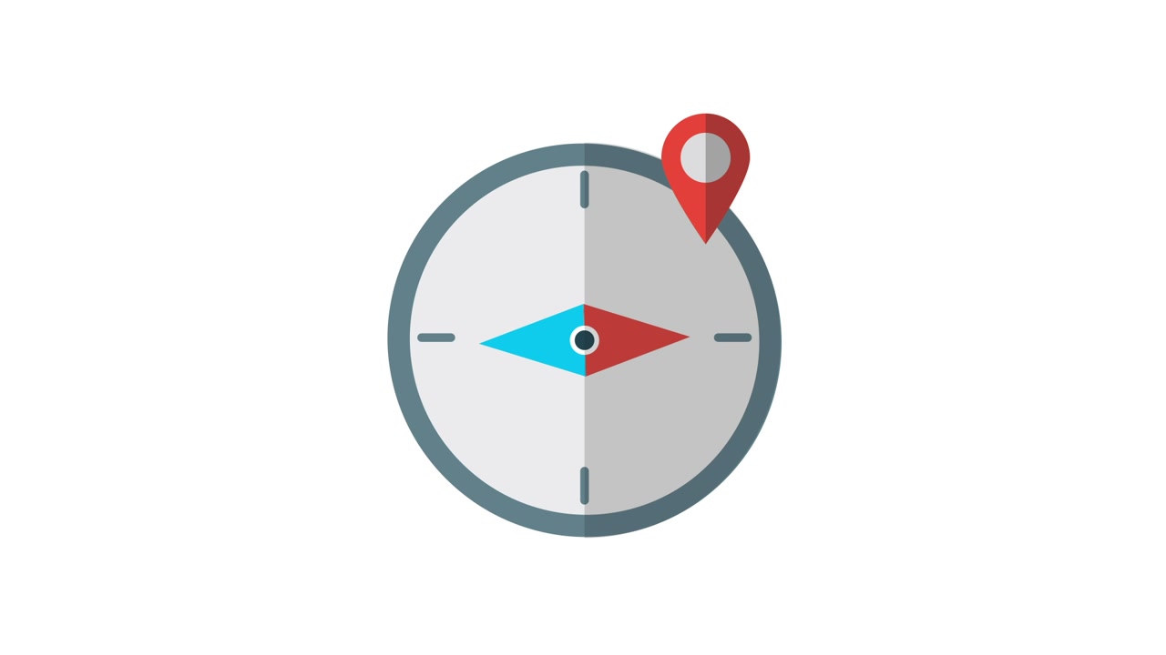 Animated Compass with Location Pin and Spinning Needle