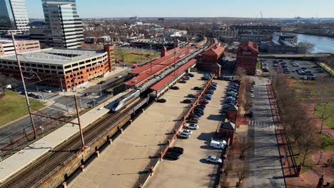 amtrak-acela-train-drone-arrival-wilmington-delaware-Biden-station-sunny-winter-day