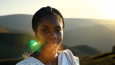 beautiful african woman portrait in mountains