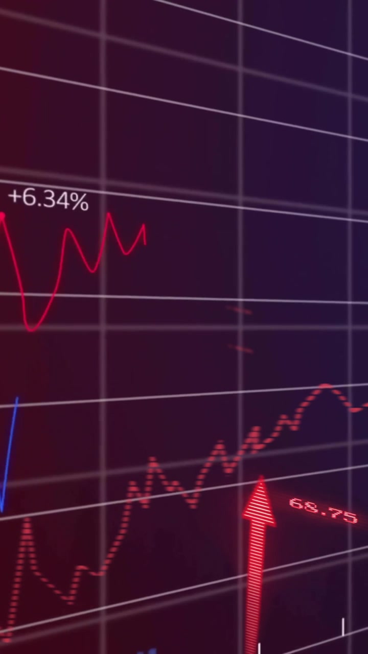 Animation of financial data processing on grid over dark background