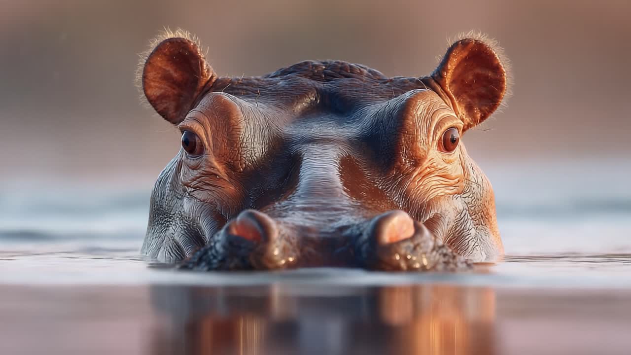 A Close Encounter with a Hippo: Captivating Scenes of a Hipopotamus Surfacing in Water, Showcasing Its Unique Expressions and Remarkable Features
