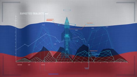 animation of graph and missile over russian flag