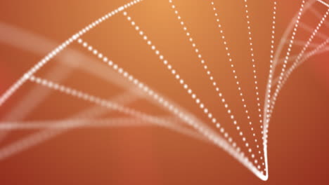 animación de partículas blancas que forman una estructura de adn contra un fondo naranja