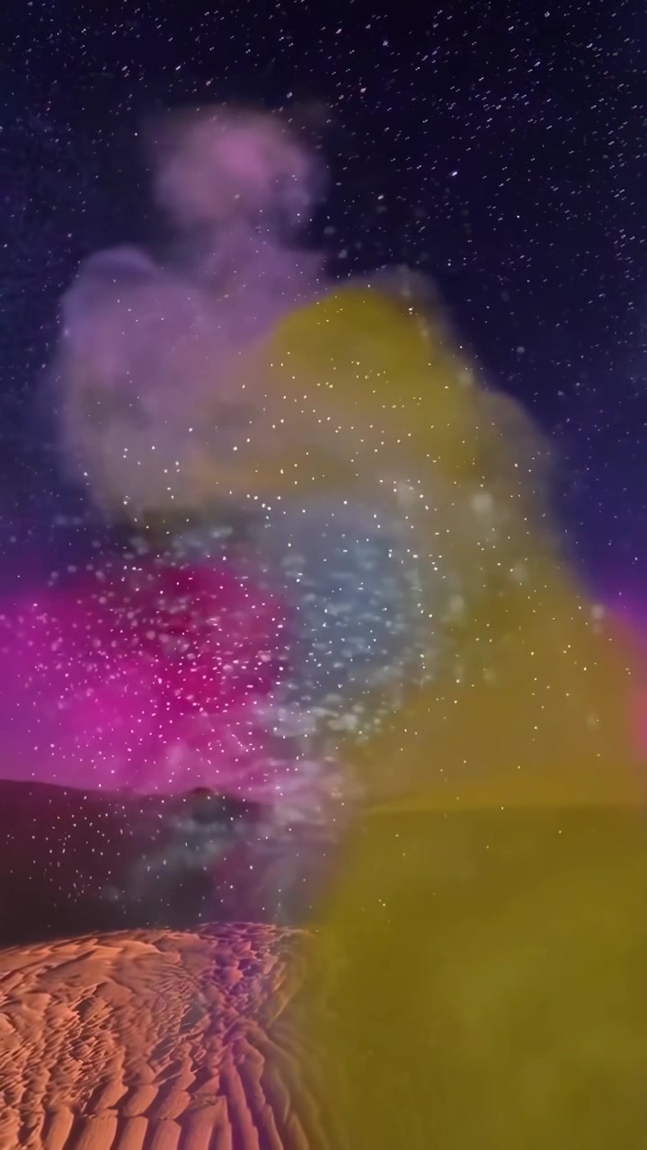 Lâmpada Mágica de Gênio Emitindo Fumaça Colorida e Faíscas na Noite do Deserto