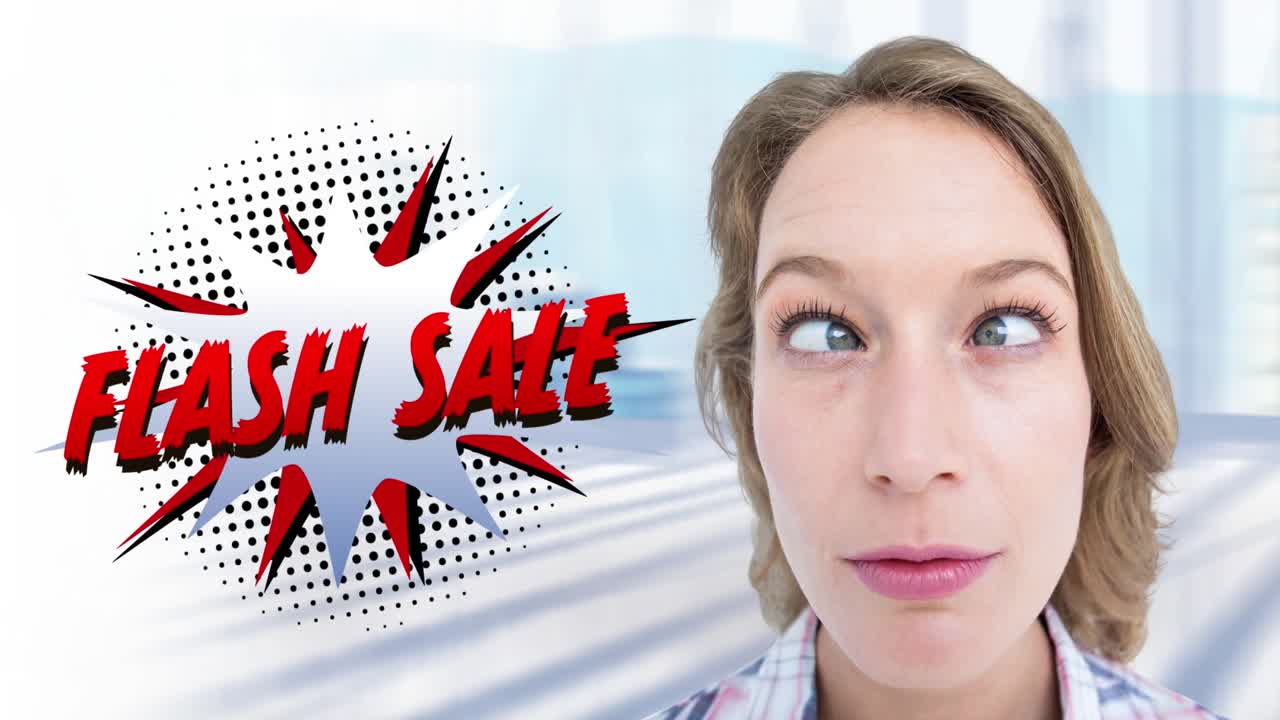 행복한 백인 여성에 대한 플래시 판매 텍스트의 애니메이션