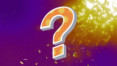 animation of confetti and light spots over question mark on purple background