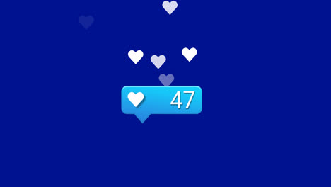 Heart-icon-on-speech-bubble-with-increasing-numbers-against-blue-background