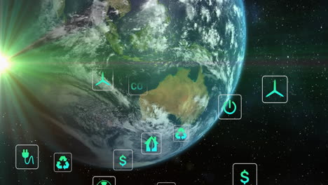 animación del procesamiento de iconos ecológicos digitales en todo el mundo