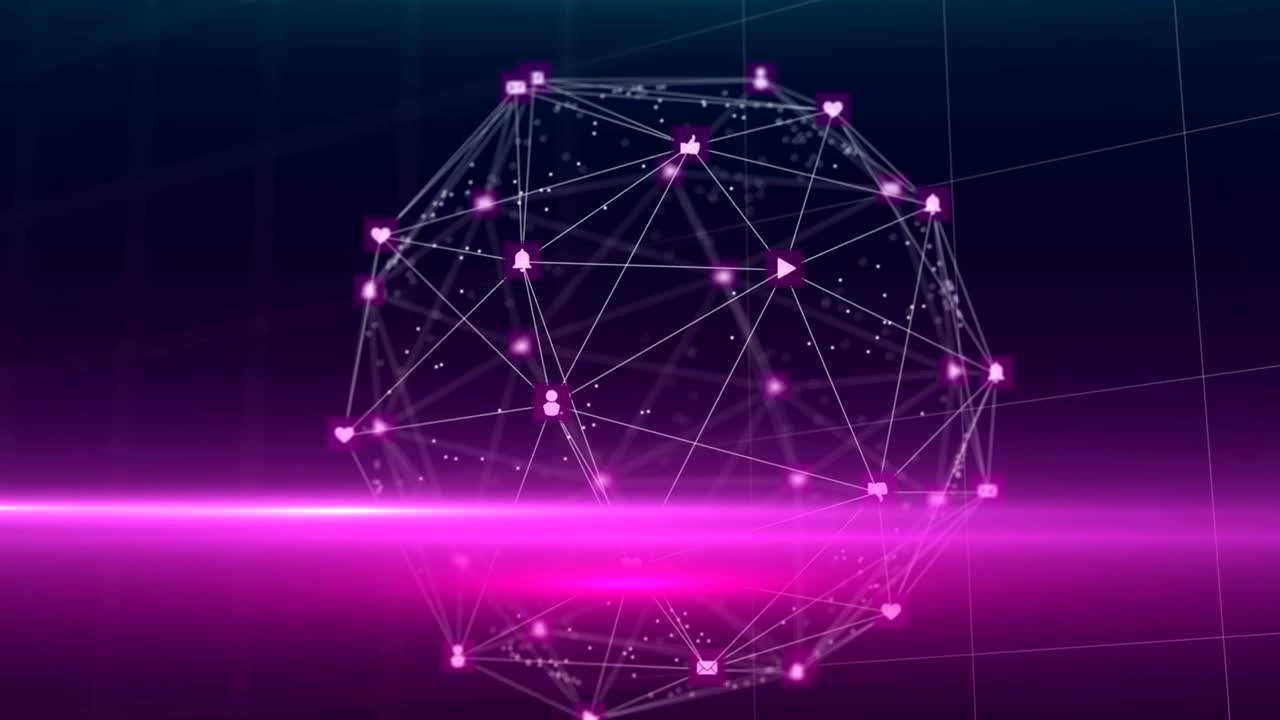 Animation of network of connections forming spinning globe moving in seamless loop