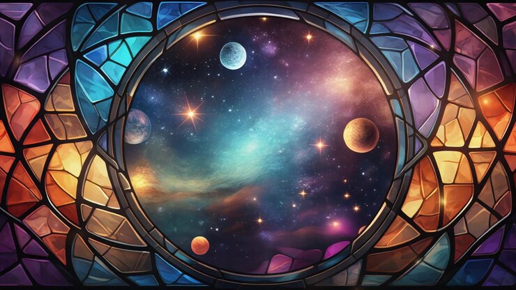 View of Outer Space Through a Colorful Stained Glass Window