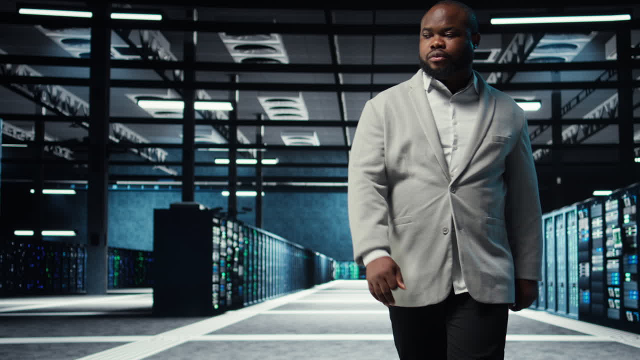 Vertical video Admin working in high tech server hub