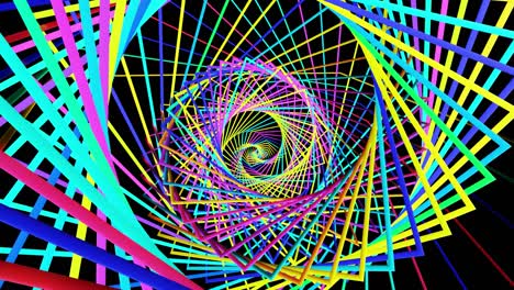 abstract geometric looped bg con anillos forman complejas espirales retorcidas y efectos de luz. los anillos parpadean luces de neón multicolor. bombillas de anillo de neón para espectáculos o eventos, festivales o conciertos, clubes nocturnos vj.