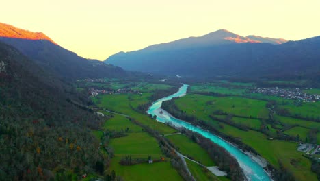 aerial 4k drone footage captures the soča river flowing near kobarid- slovenia