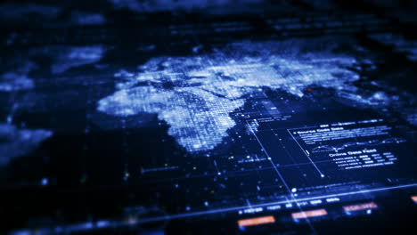 avanzata matrice di dati, telemetria e crittografia dei numeri simulazione visualizzazione dell'interfaccia utente nello spazio cibernetico astratto sfondo dell'ambiente di sfocatura