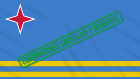 aruba swaying flag with green stamp of freedom from coronavirus, loop