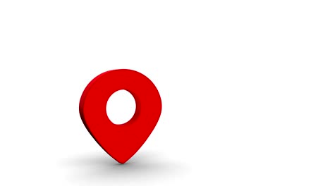 el signo de punto del mapa en color rojo cae y gira sobre un fondo blanco y un espacio vacío en el lado derecho.