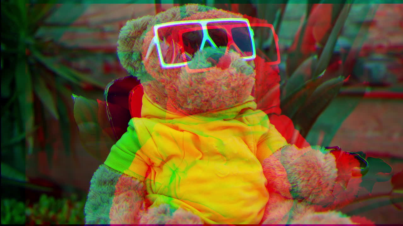 선글라스와 노란 셔츠를 입은 테디 베어