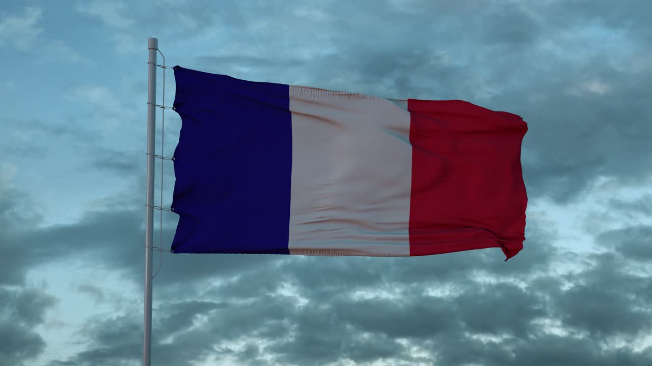 agitando la bandera nacional de francia. animación 3d realista en cámara lenta con bucle