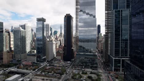 Establishing-shot-of-the-Manhattan-New-York-City-of-skyscrapers---aerial-flyover