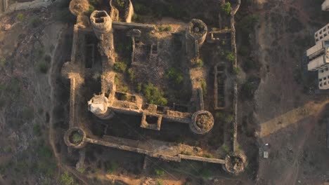 top down aerial view of a gurjar dynasty indian fort in gwalior , madhya pradesh