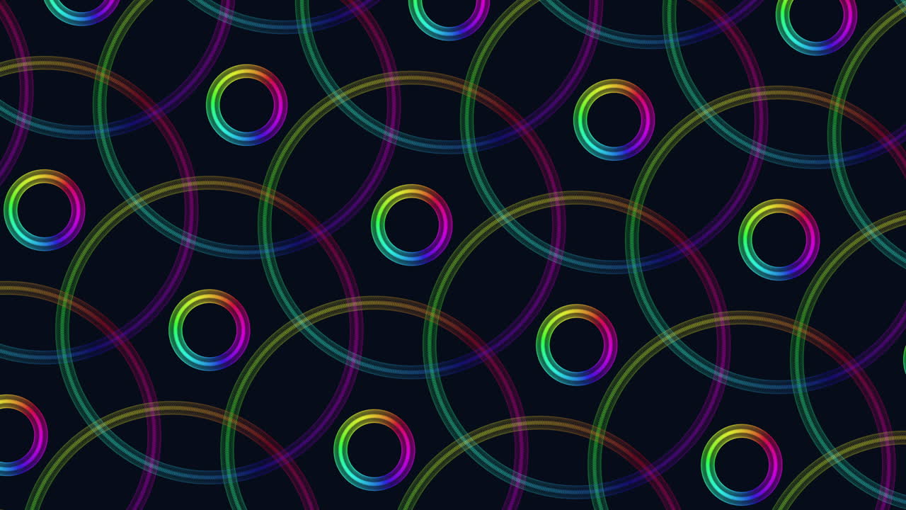 círculos vibrantes en patrón simétrico sobre un fondo negro
