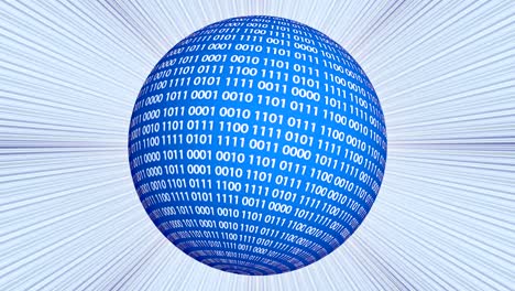 binary code sphere rotating over light rays background
