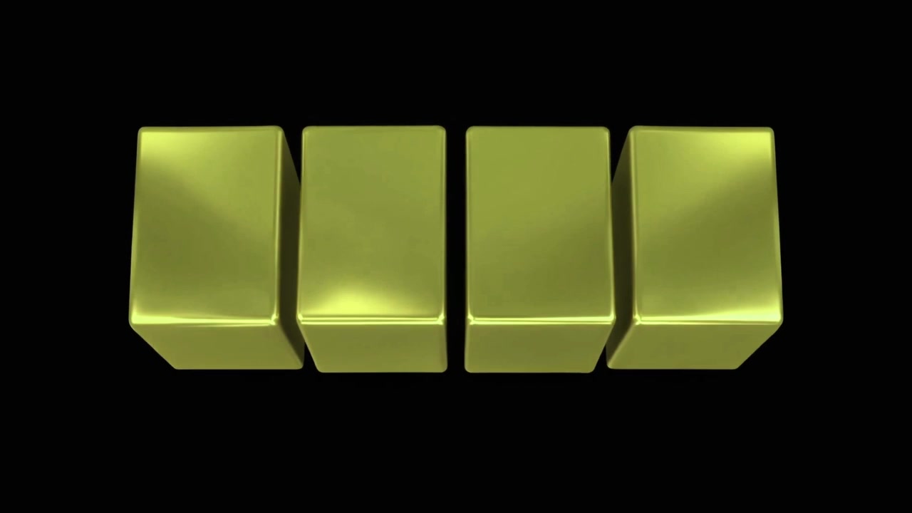 Quatro Blocos Retangulares Dourados Elevando-se em Fundo Preto