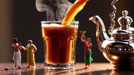 pouring tea with miniature figures