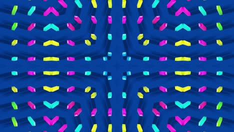 abstract symmetrical composition, 3d elements light up like bulbs with multicolor neon light. looped bg for show or events, exhibitions, festivals or concerts, music videos, dj or vj for night clubs.