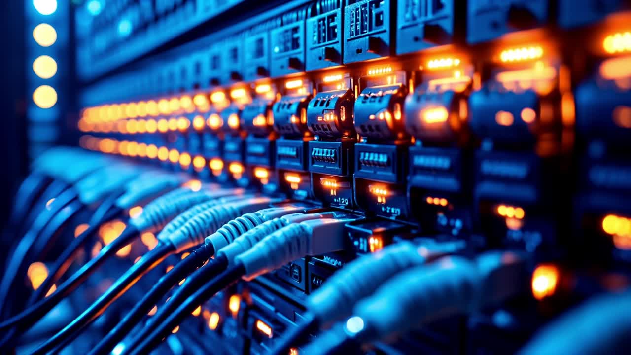 un montón de cables que están conectados entre sí en una sala de servidores