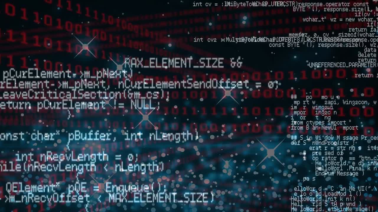 Animation of data processing and dots of light on black background