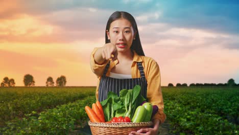 woman farmer expressing displeasure with produce