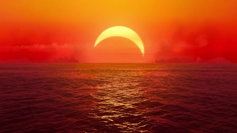 sunset and solar eclipse over seamlessly looped ocean.