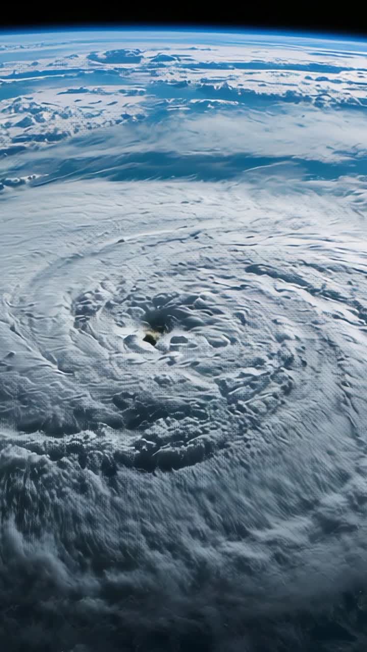 Vertikal video: Satellit fanger cyklonens øje, der snor sig over horisonten i kredsløb og sporer væksten