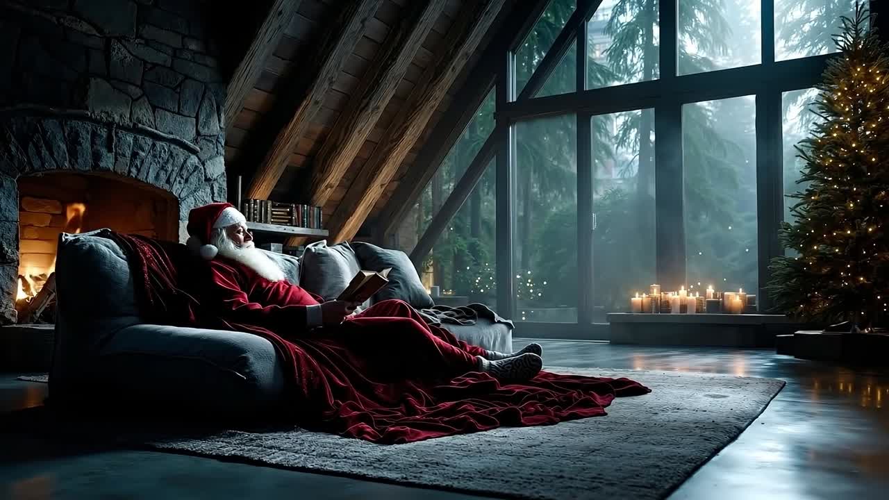 A man sitting on a couch reading a book in front of a fireplace