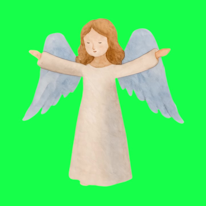 Watercolor Illustration of an Angel Raising Arms on Green Screen