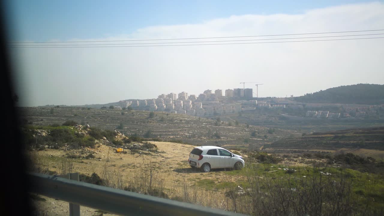 Illegal Israeli settlements in the West Bank of Palestine. Israel built this settlement in land designated to be part of a Palestinian state under the UN.