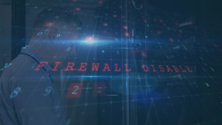 Animation of cyber attack text and data processing over caucasian male it technician by server