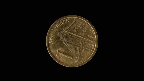 serbia 2010 1 dinar coin reverse with national bank of serbia building rotating on black background