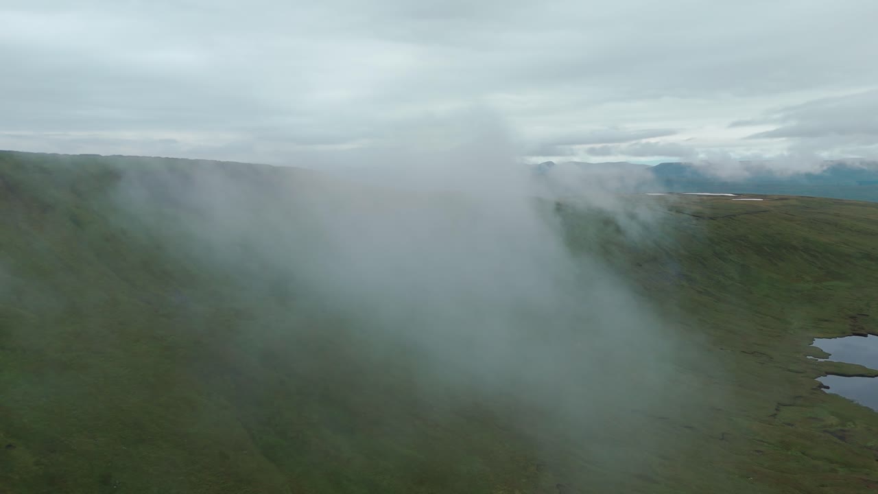 Misty Green Mountain Landscape with Lake