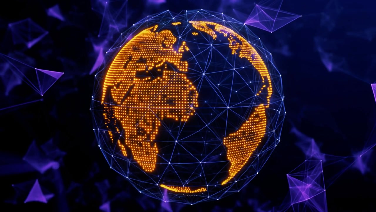 Digital Globe Rotating with Network Connections and Data Nodes