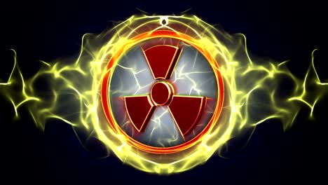 el peligro nuclear, el peligro de radiación, los símbolos de peligro, la animación, la representación, el fondo, el bucle